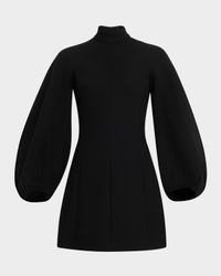 High-Neck Balloon-Sleeve Mini Dress