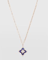 18k Rose Gold Venetian Princess Lapis and Diamond Flower Necklace