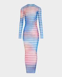 Air-Print Mesh Long-Sleeve Maxi Dress