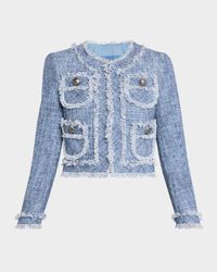 Cotton-Blend Short Jacket with Fringe Trim