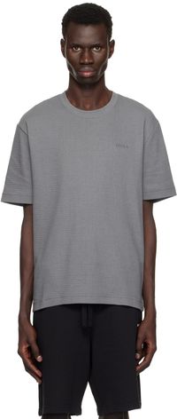 Hugo Gray Waffle-Structured Logo Embroidered T-shirt