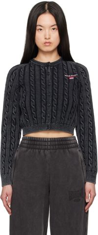 alexanderwang.t Cardigan écourté noir en tricot câblé