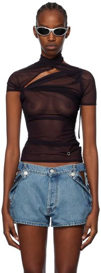 Coperni Burgundy Asymmetric Draped T-Shirt