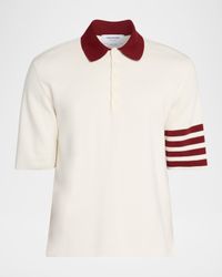 Men's Ecru Cotton Stripe-Sleeve Polo Shirt
