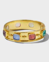 Venetian Glass Intaglio Square Animals Hinged Bangle with Gold Dots