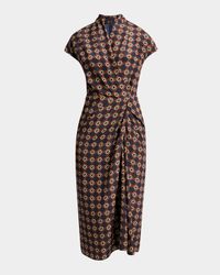 Dilian Geo-Print Draped Wrap Midi Dress