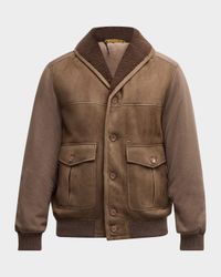 Men's Shearling-Lined Shawl Collar Bomber Jacket