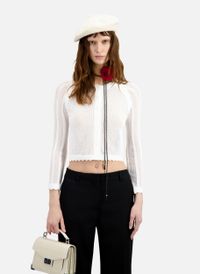 The Kooples - Gilet col rond en maille ajourée - Taille 3 - Blanc