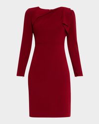 Shoulder-Drape Long-Sleeve Light Cady Dress