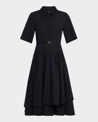 Short-Sleeve Belted A-line Dress