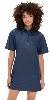 LE BOP Solene Faux Leather Polo Dress Midnight Navy L