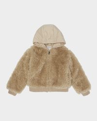 Girl's Teddy Fleece Nylon Hood Zip-Front Cardigan, Size 4-6