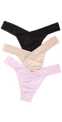 Hanky Panky Dream Original Rise Thongs 3 Pack Cotton Candy/Black/Chai One Size