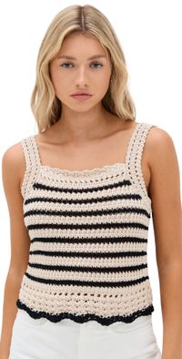 Madewell Square-Neck Crochet-Stitch Tank in Stripe Natural W. Black Stripe M