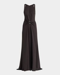 Beaded-Ring Silk Georgette Backless Gown