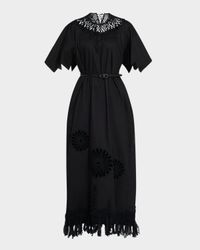 Embroidered Fringe-Hem Cotton Maxi Dress