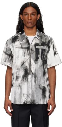 Helmut Lang Gray & White Zip Scribble Shirt