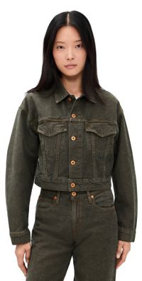 SLVRLAKE Davis Crop Trucker Jacket Black Wood Forest L