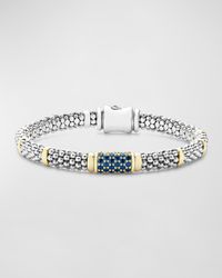 18K Gold Station and Sterling Silver Caviar Bead Bracelet with Pavé Station of Blue Sapphires