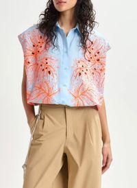 Essentiel Antwerp - Chemise col classique brodée en coton - Taille L - Bleu