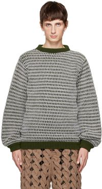 Isa Boulder Gray & Green Seamless Zig Zag Sweater