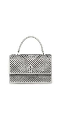 Tory Burch Kira Satin Embellished Mini Top Handle Bag Light Titanium One Size