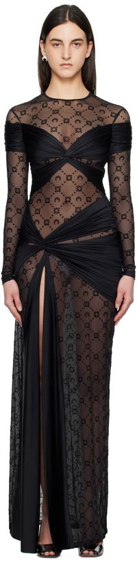 Marine Serre Black Draped Jersey Knotted Midi Dress