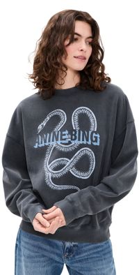 ANINE BING Harvey Crew Snake Sweatshirt Washed Black S
