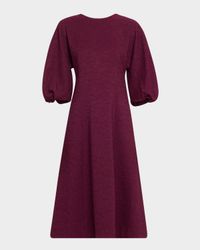 Balloon-Sleeve Jacquard Midi Dress