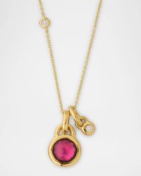 18K Lollipop Round Pendant Necklace with Diamonds, 30"L