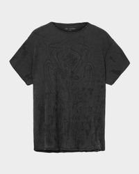 Men's Framed Rose Raw-Edge Slub Cotton T-Shirt