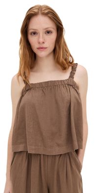 Stateside Linen Ruched Shoulder Tank Taupe XS