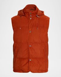 Men's Suede Hooded Snap-Front Vest