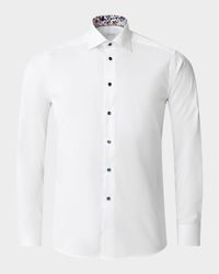 Men's Slim-Fit Twill Sport Shirt with Floral Details