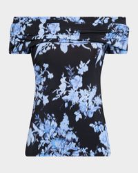 Blur Floral Gathered Off-The-Shoulder Top