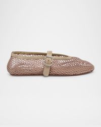 Mesh Mary Jane Suede Ballerina Flats