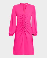 Lora Ruched Blouson-Sleeve Dress