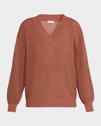 Metallic Open Rib V-Neck Sweater