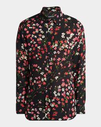 Men's Double Georgette Floral Slim-Fit Silk Dress Shirt