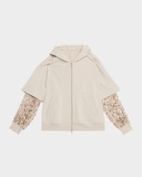 Hooded Zip Jacket with Sheer Sequined Raindrop Sleeves