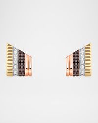 Quatre Classique 18K Tricolor Gold Stud Earrings with Diamonds and Brown PVD