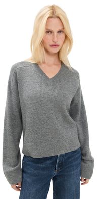 Sold Out NYC The Cashmere V-Neck in Heather Grey Heather Grey M