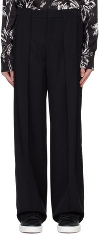 Balmain Black Pleated Grain De Poudre Trousers