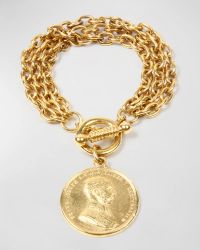 Gold Triple-Row Chain Bracelet w/ Coin Pendant