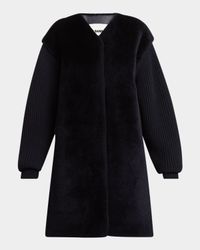 Sheep Shearling Knit-Sleeves Kaban Coat