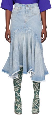 VETEMENTS Blue Flared Denim Midi Skirt