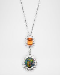 18K White Gold BlacK Opal Garnet and Diamond Pendant Necklace