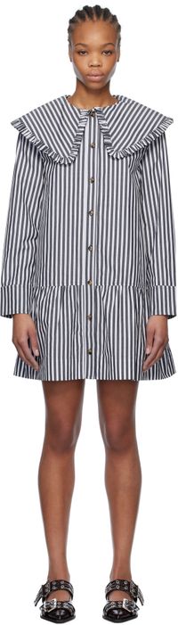 GANNI Robe chemise courte noir et blanc à rayures