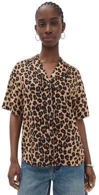 SIMONMILLER Bia Linen Camp Shirt Leopard S