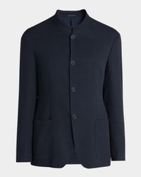 Men's Micro-Chevron Cupro and Viscose Collarless Sport Coat